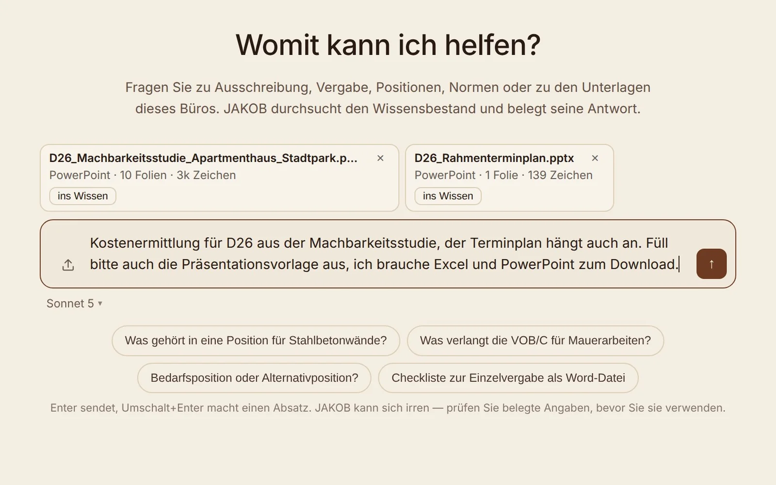 Der Chat mit der Anfrage und den beiden angehängten Dateien